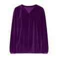 thumbnail image 6 of Annhoo Womens Tops Velvet V Neck Loose Solid Color Comfortable Long Sleeve Casual Shirts Going Out Clothes, 6 of 9