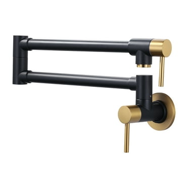 WOWOW Wall Mounted Pot Filler Faucet with Double Handle in Gold and Black