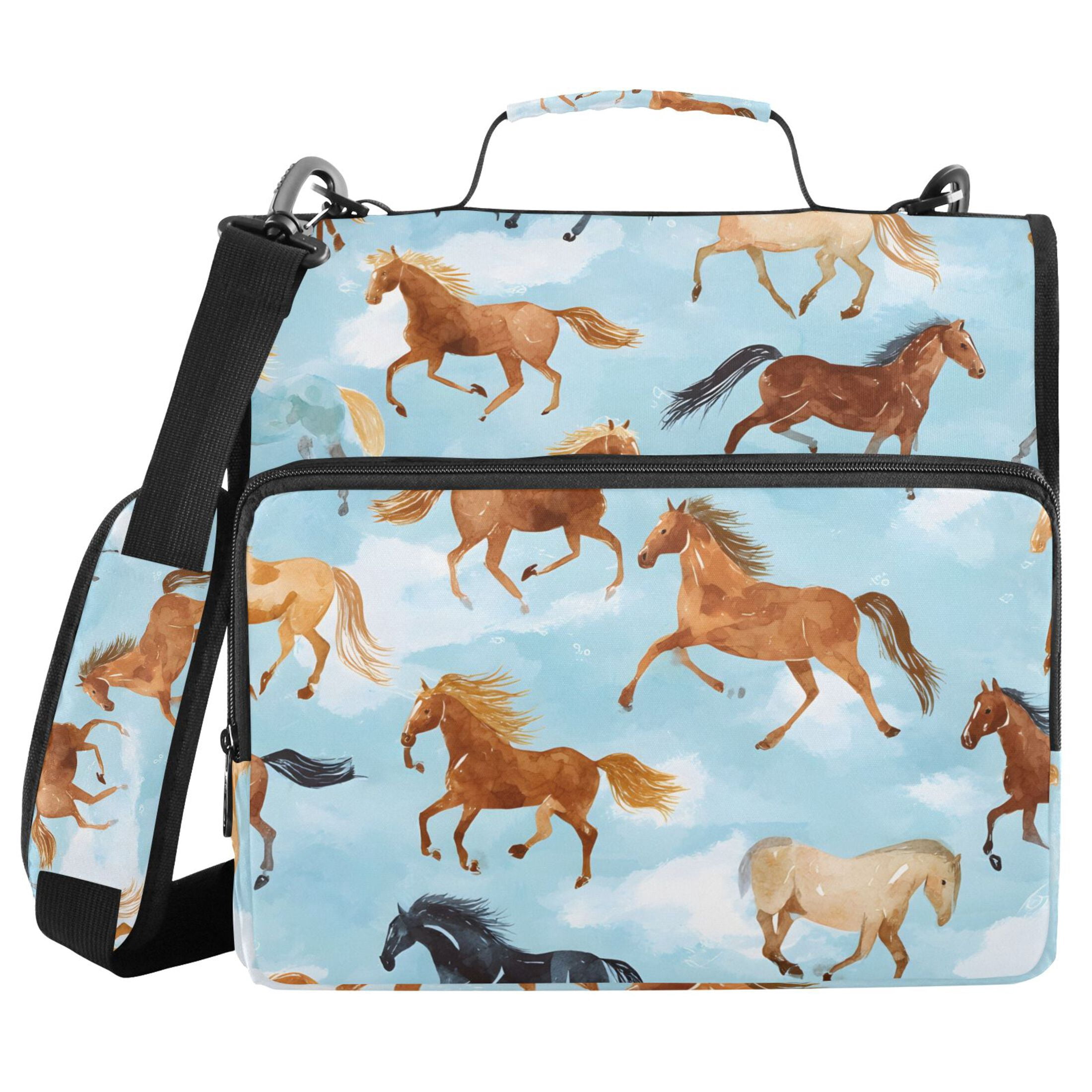 ALAZA Zipper Binder Running Horse Blue 3 Ring Trapper Keeper File Folder Organizer Bag