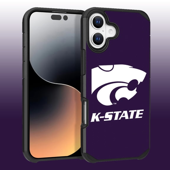 Apple iPhone 16 Plus (6.7) - Licensed NCAA University of Kansas State Wildcats Logo on Purple Textured Dual Layer Case