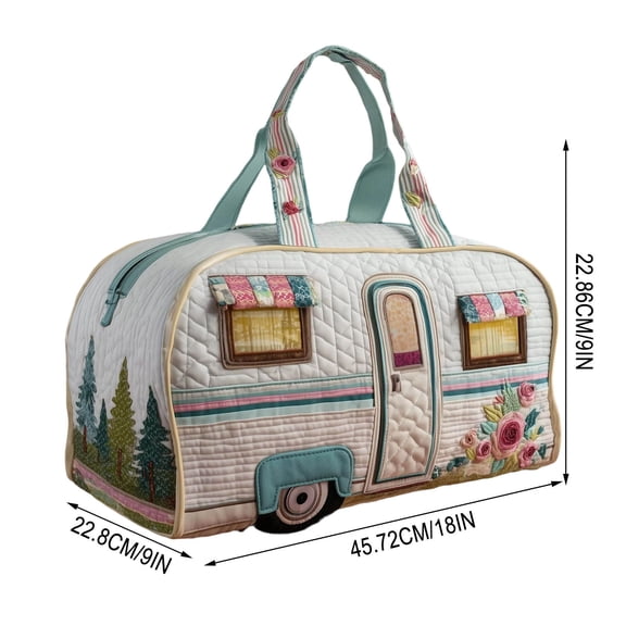 2026 New Hippie Van Quilted Duffle Bag, Boho Weekender Travel Bag, Unisex Hippie Bus Travel Tote Bags, for Everyday Travel (18"x9"x10")