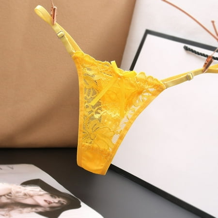 

Gubotare Womens Boxers Women Mesh Bow Embroidered Lace Transparent String Underwear Back Bandage Hollow Out Panties String Briefs Yellow One Size