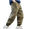thumbnail image 2 of Qingpeng Kids Boy's Cargo Pants Cotton Elastic Waist Casual Loose Workout Sweatpants Joggers, 2 of 5