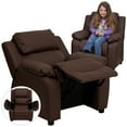 thumbnail image 2 of Emma + Oliver Personalized Brown Faux Leather Deluxe Kids Recliner with Extra Thick Padding and Storage Arms for TV Room, Living Room, Bedroom or Playroom, 2 of 13