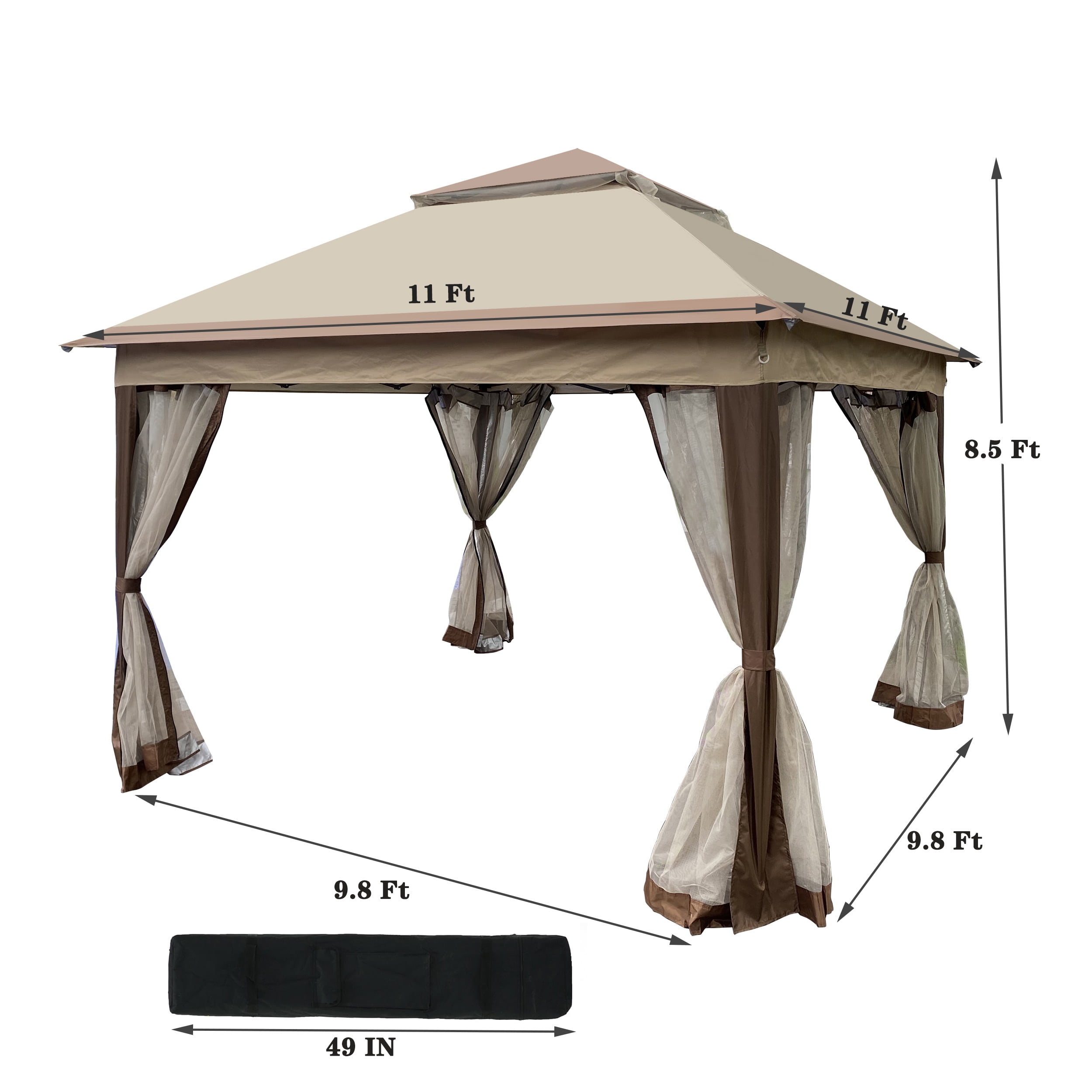 Pop Up Gazebo Canopy 11x11 Ft, Outdoor Event Tent with Removable Zipper Netting, 2-Tier Soft Top Shelter for Patio, Garden, Camping, Instant Setup, Coffee