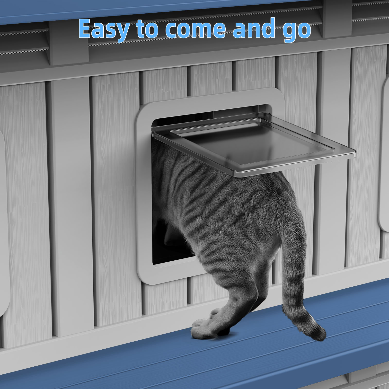 MAYEERTY Double-Decker Cat House, 6 Independent Compartments Pet Retreat with FloodGuard Roof & Tool-Free Back Panel