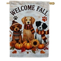 America Forever Welcome Fall Dog House Flag, 28 x 40 inches Double Sided, Puppies and Pumpkins, Pumpkin Sunflower House Flag, Autumn Decor Outdoor Seasonal Flags for Yard, Lawn