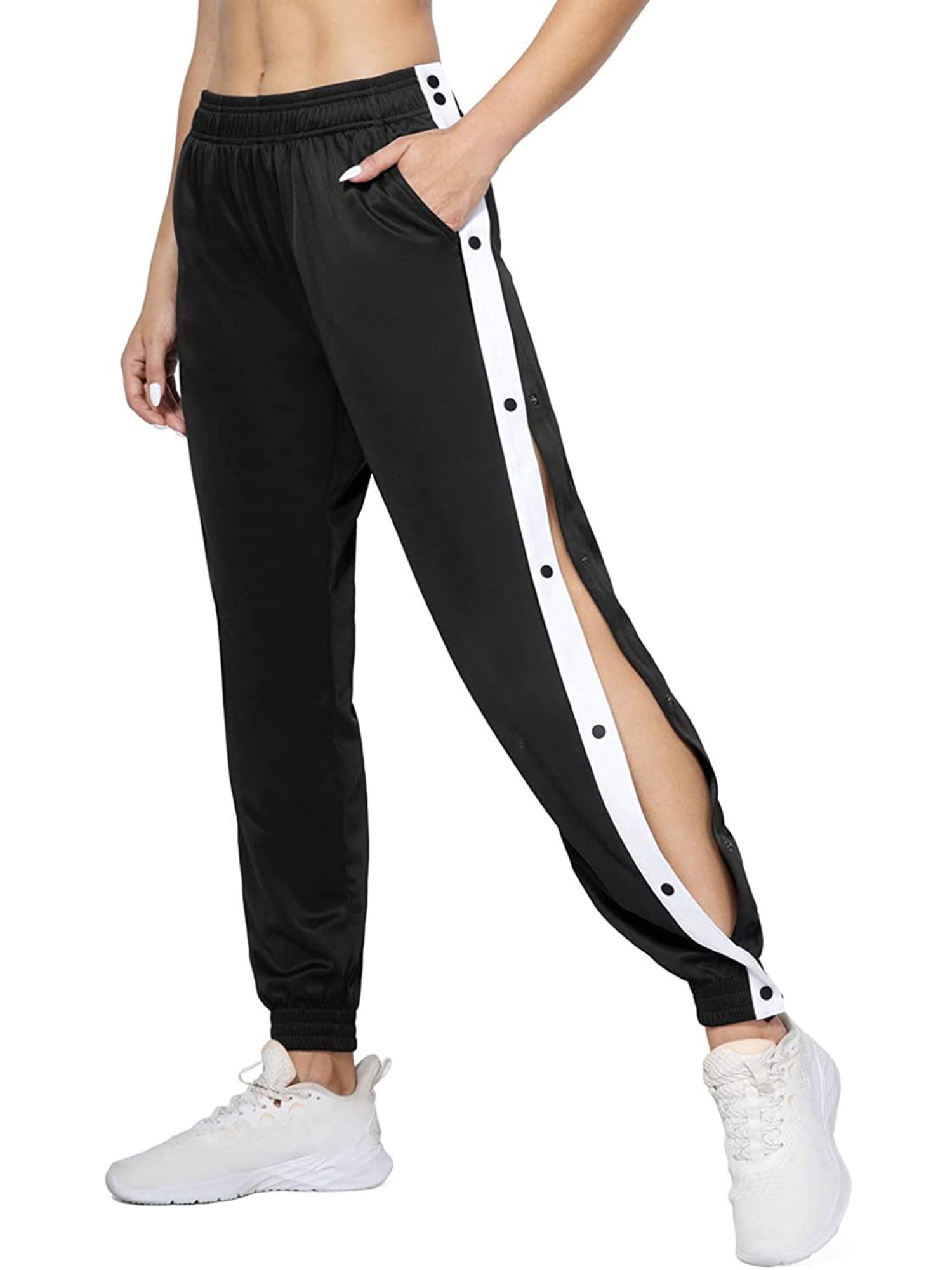 Women High Split Side Joggers Button Track Pants High Sport Long Pant with Pocket - Walmart.com