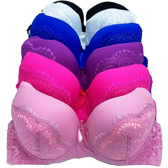 Iheyi 6 Pieces Plus Size Wired Full Cup Lace Plain Light Padded D DD DDD Bra (42D)