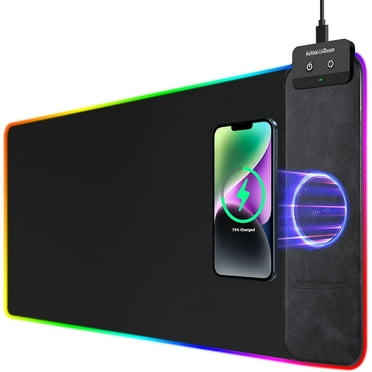 Miroddi RGB Desk Mat with Wireless Charger 9 Light Modes LED Large Desktop Mouse Pad with Non-Slip Rubber Base for Gaming Home Office