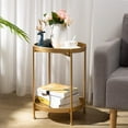 thumbnail image 5 of 2-Tier Round Gold Side Table, Outdoor Small Folding Accent Stand with Removable Tray, Anti-Rust Metal Asional Table for Balcony Patio Living Room, Nightstand for Bedroom(Gold), 5 of 9