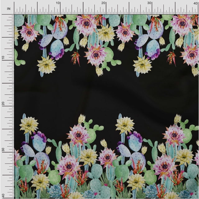 oneOone Coton Soie Tissu Imprimé Panneau Floral et Cactus 1 Yard 42 Inch Wide