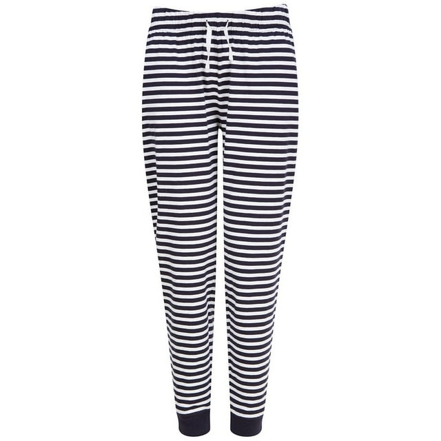 SF - Pantalones de Estar por Casa Diseño de Rayas para Mujer (Marino, Blanco)