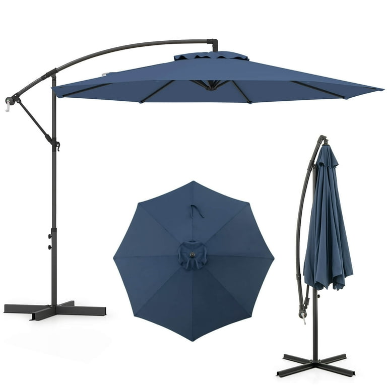 costway 10' patio outdoor sunshade hanging umbrella Costway 10' Outdoor Hanging Umbrella, Patio Sun Shade with Cross Base, Blue