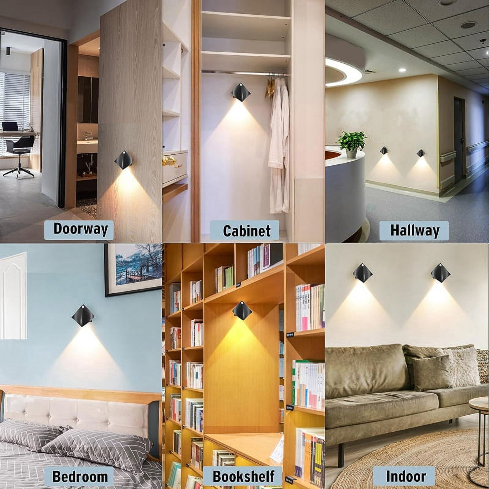 PULMCheerger Sensor Wall Sconces, LED Wall Lights with Motion Detection, Wireless Wall Lamp with Battery Operated 2Pcs
