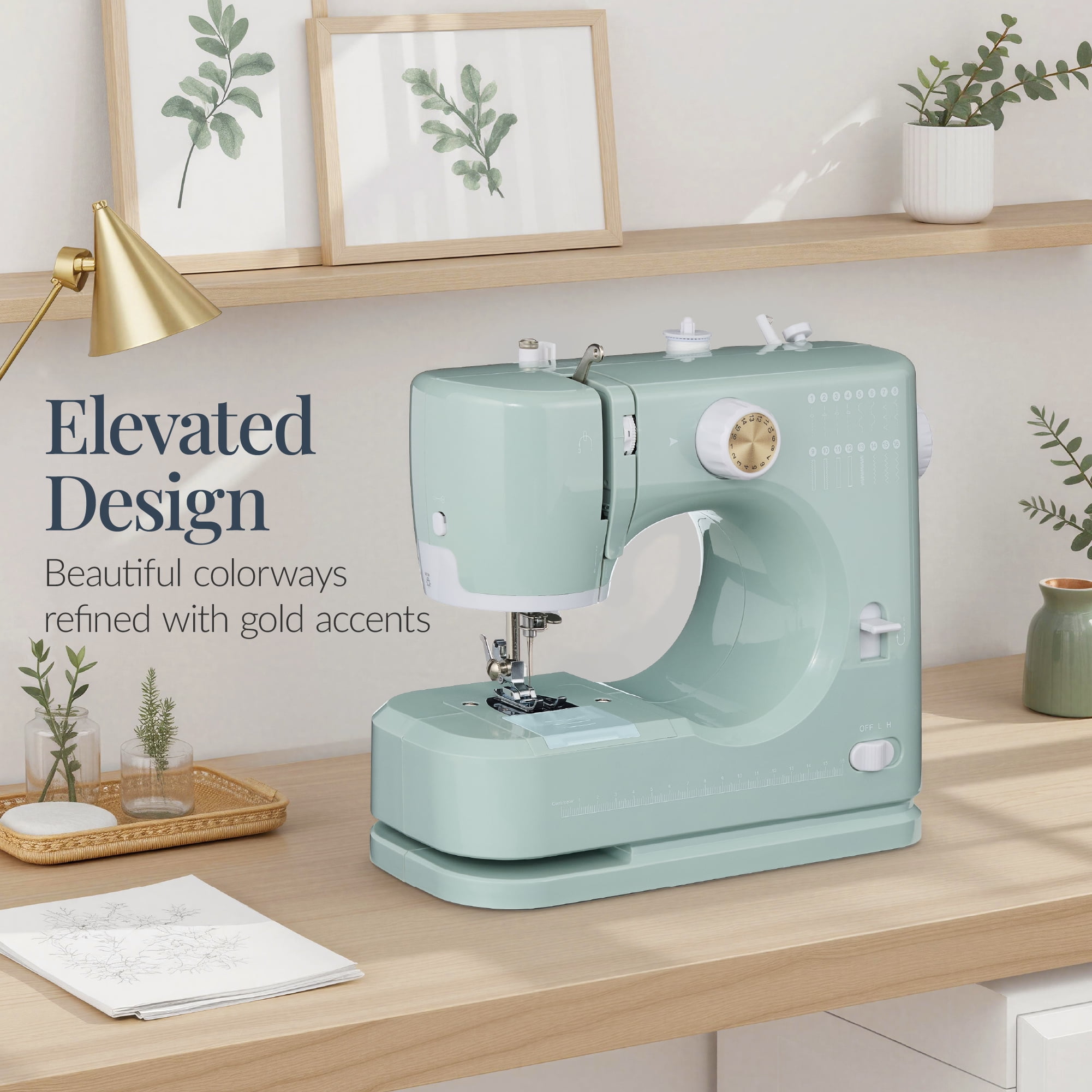 Best Choice Products 55-Piece Sewing Machine Kit for Beginners, w/ 16 Stitch Patterns, Double Stitching - Sage/Gold