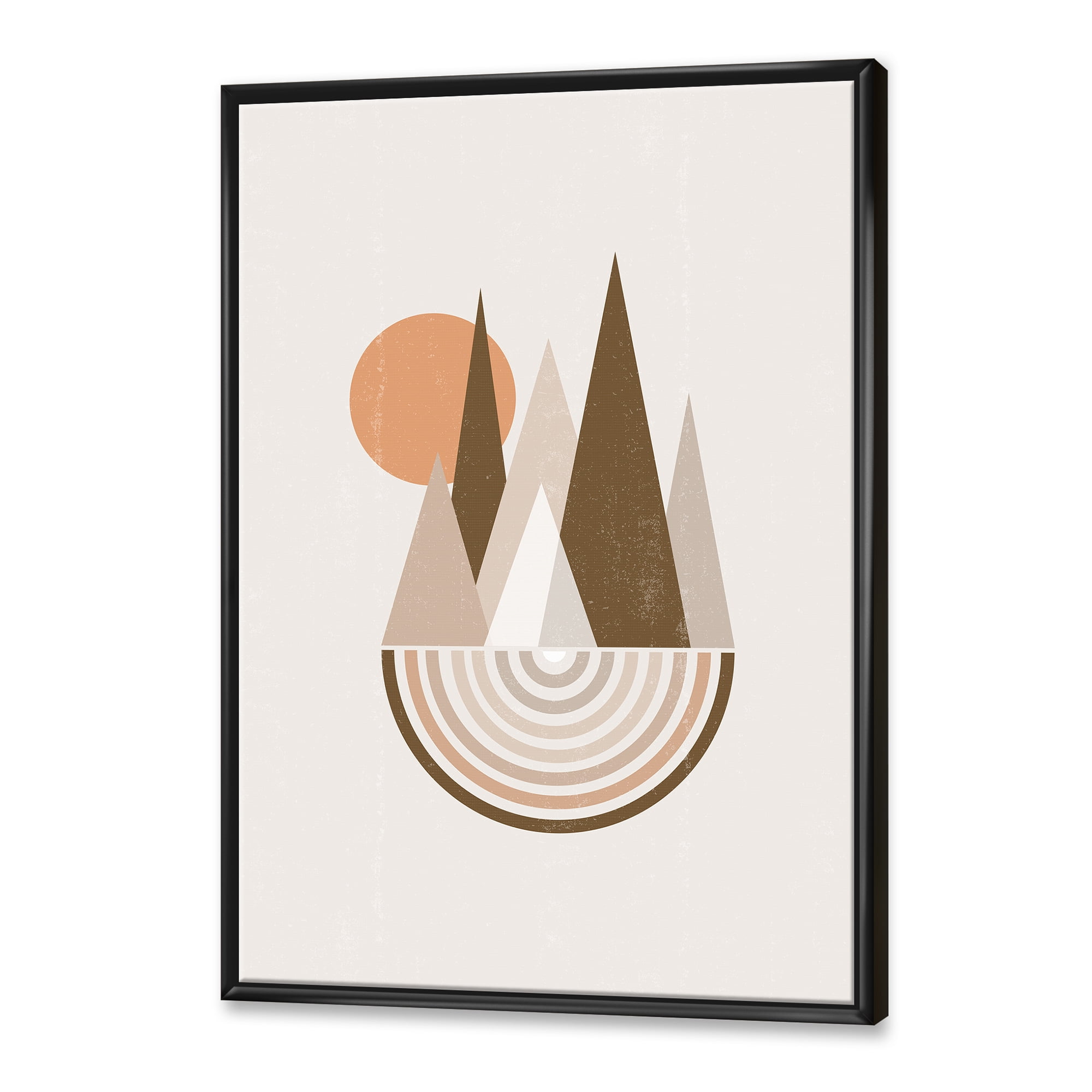 Designart 'Minimalistic Red Full moon Landscape With Mountain' Modern Framed Canvas Wall Art Print