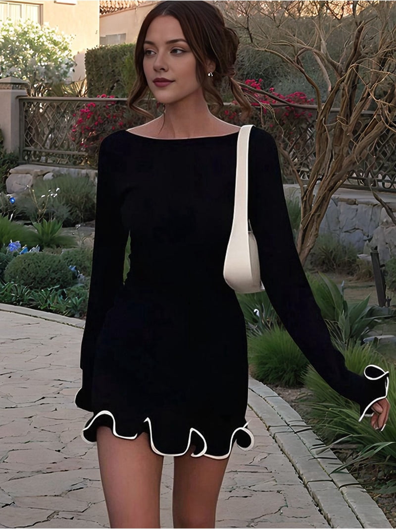 smart elegant dresses Black Floral Ruffle Belted Tiered Mini Dress main image 0