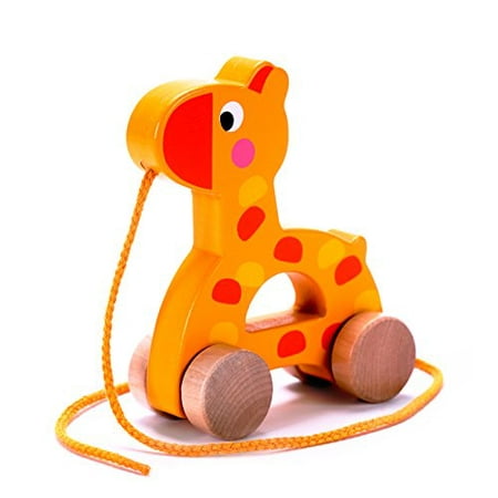 - Adorable Giraffe Wooden Pull Along Toy for Toddlers Boy & Girl, Rolls Easy, Sturdy String Attached