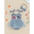 thumbnail image 5 of Elippeo Baby Girl Summer Jumpsuit 3 6 12 18 24 Months 4th of July Letter Print Sleeveless Romper Dress and Headband Set Cute Fashion Clothes Outfits, 5 of 10