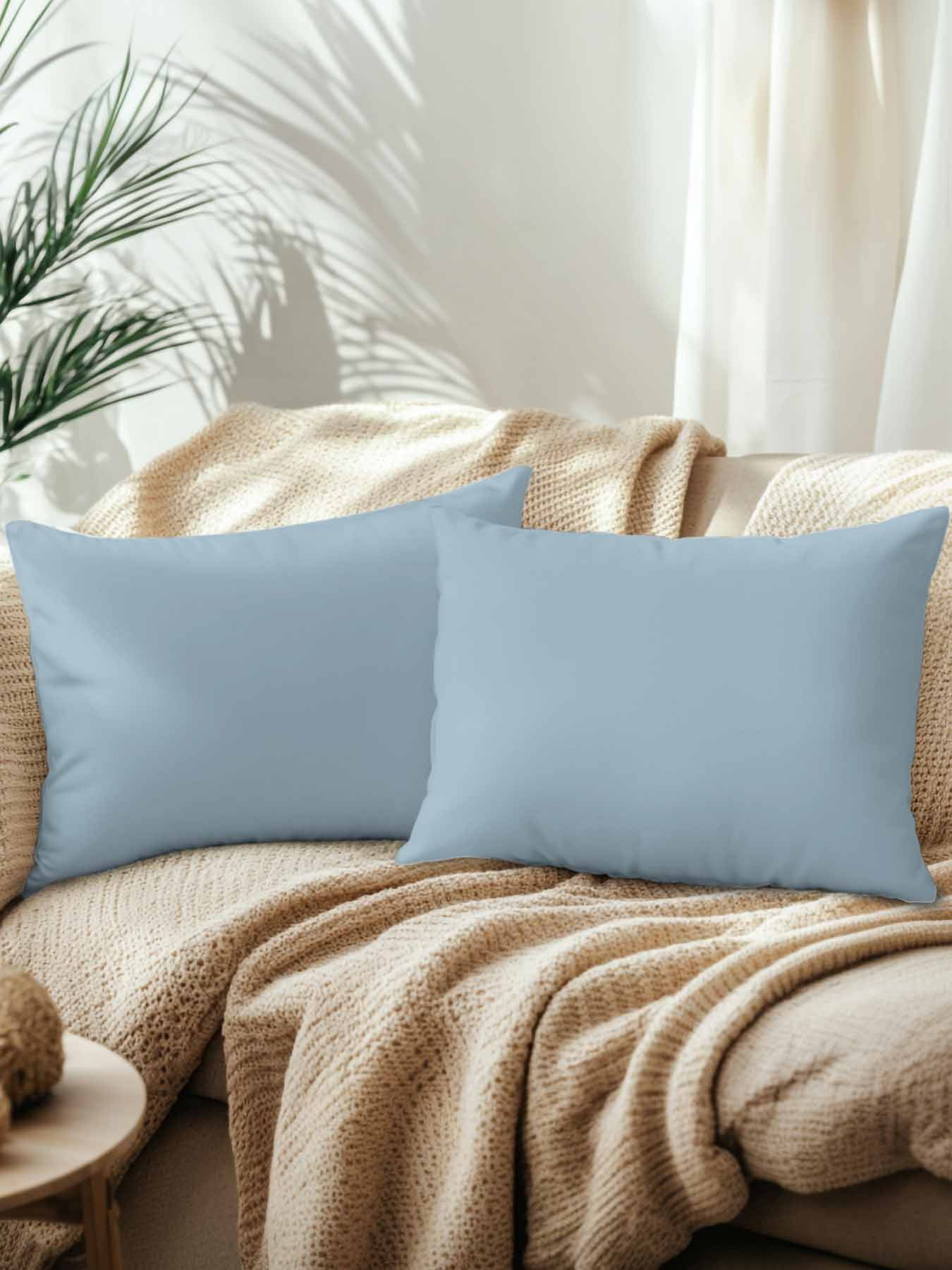 Waterproof Outdoor Throw Pillows with Inserts 12"x20" Set of 2, Sky Blue Soft Decorative Pillowcases for Couch Bedroom, Modern Pure Winter Sky Blue Pillow Covers for Sofa Living Room