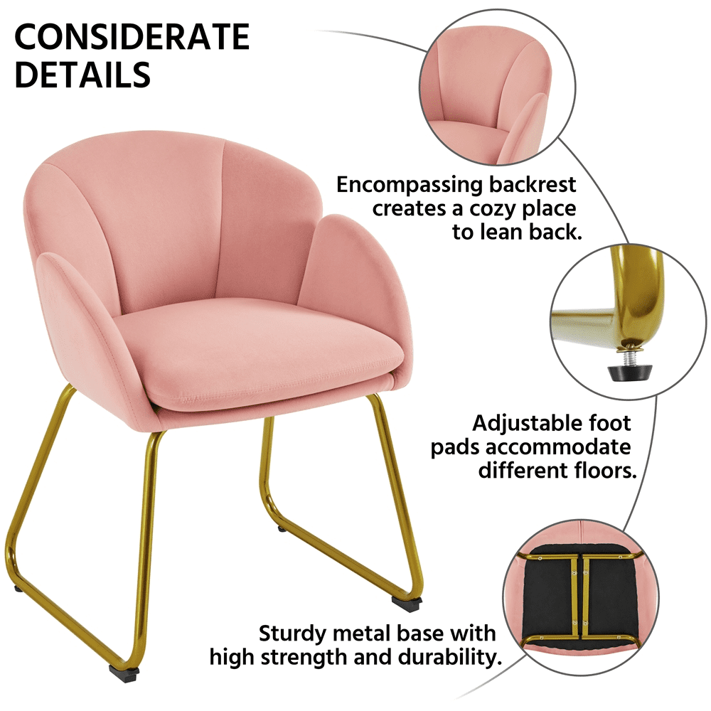 Alden Design Glam Velvet Accent Chair with Golden Metal Legs, Pink