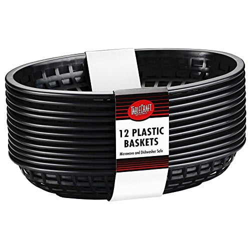 Tablecraft Oval Plastic Basket, Black 93/8Inch, 1 Dozen