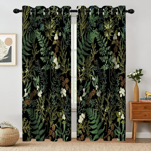 Botanical Blackout Curtains for Bedroom Black Out Farmhouse Rustic Floral Botanical Black Curtains for Living Room Darkening Grommet Window Treatments 2 Panels Set-52"W x 96"L (Pack of 2)