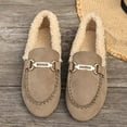 thumbnail image 4 of Fuzzy Loafers for Women Winter Warm Flat Shoes Fashion Metal Chain Suede Round Toe Comfortable Soft Sole Nonslip Walking Shoes Khaki Size 9, 4 of 6
