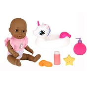 Dream Collection Bath Time African American Doll Playset with Unicorn Floatie, 6 Pieces