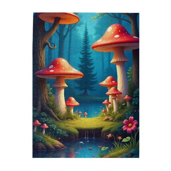 Enchanted Forest Mushrooms 500 Piece Adult Jigsaw Puzzle Relaxing & Challenging Brain Teaser Vibrant Illustrations & Quality Pieces Great Gift Idea For Puzzle Lovers