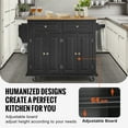 thumbnail image 3 of KFFKFF Rolling Kitchen Islands, Kitchen Cart with 43" Wooden Surface, Storage Cabinet, Foldable Extension, Condiment Holder, Towel Hanger, Adjustable Shelves, Drawer, Hooks, Black, 3 of 9