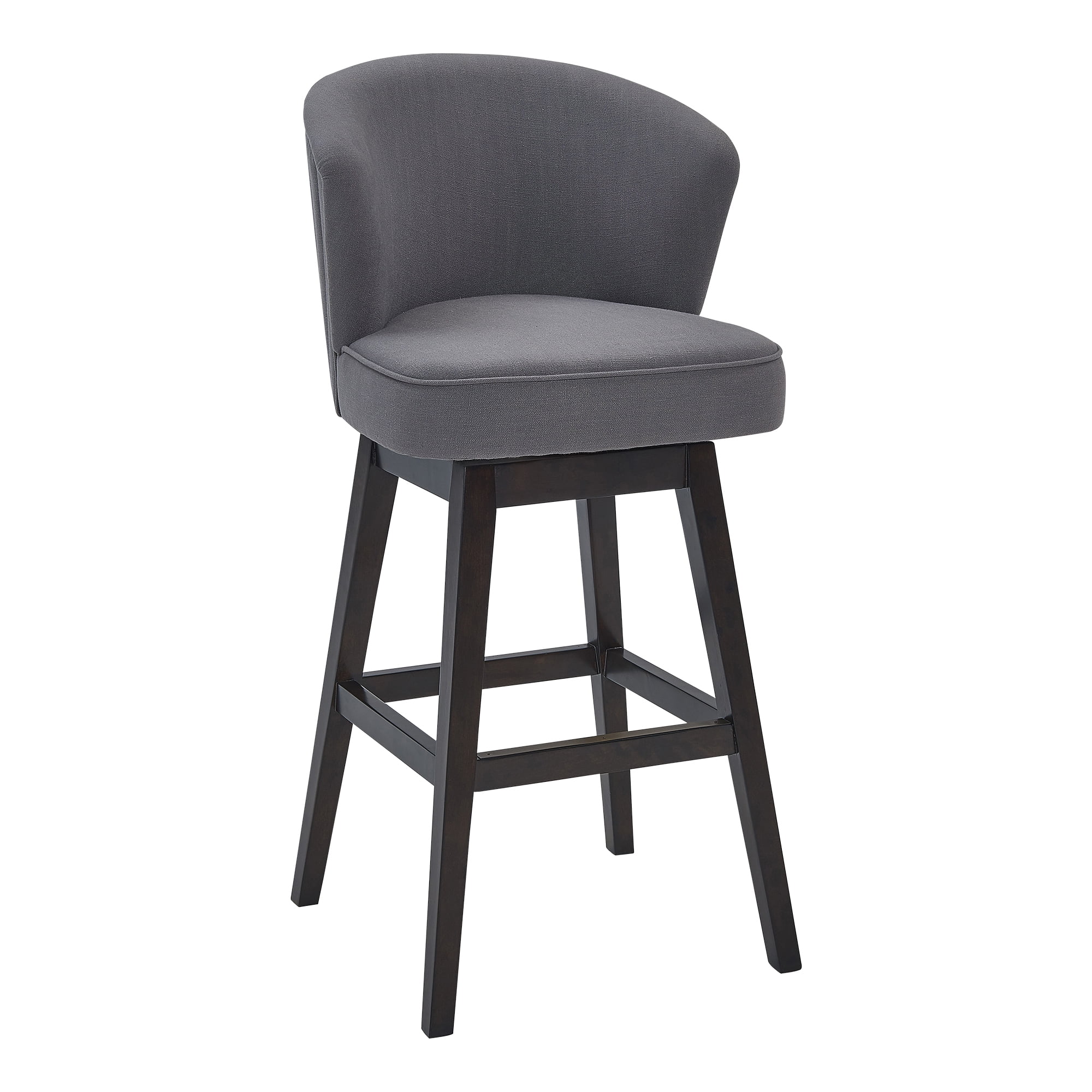Detroit 30" Bar Height Wood Swivel Barstool in Espresso Finish with Grey Fabric