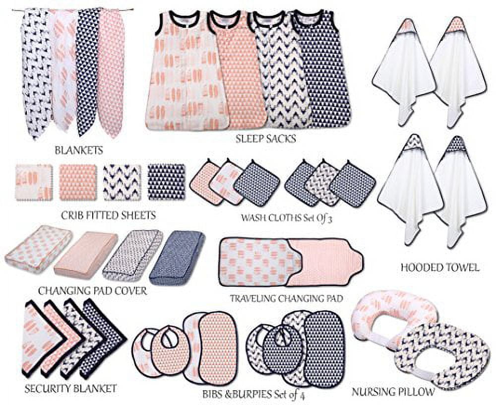 Bacati - Tribal/Aztec Muslin Quilted Changing Pad Cover (Feathers, Coral)