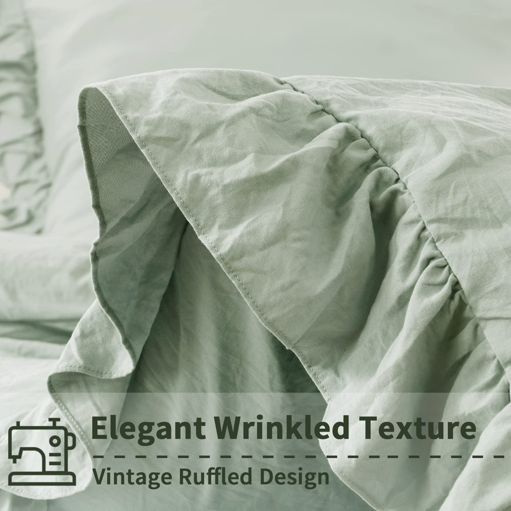 Ruffled Duvet Cover Twin/Queen/King Size, 3 Pieces Soft Washed Microfiber Duvet Cover Set, Shabby Chic Home Bedding Duvet Covers with Button Closure