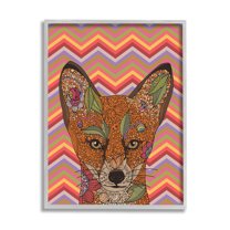 Stupell Industries Detailed Fox Retro Zig Zag Pattern Mandala Fractals Graphic Art Gray Framed Art Print Wall Art, Design by Valentina Harper