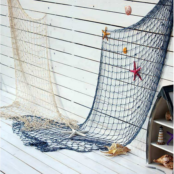 Nature Fish Net Wall Decoration with Shells, Ocean Themed Wall Hangings Fishing  Net Party Decor for Pirate Party,Wedding,Photographing Decoration 