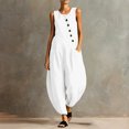 thumbnail image 2 of Vynhevius Women's Scoop Neck Jumpsuit Sleeveless Asymmetric Button Front Pockets Loose Harem One Piece, 2 of 6