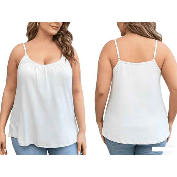 yillto 2 Pack Womens Plus Size Tank with Bra Sleeveless Spaghetti Strap Scoop Neck Camisole Sumer Shirts