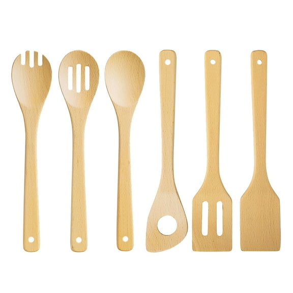 Hytrove 6Pcs Spoon and Spatula Set Wood Utensils for Cooking and Serving Non-Scratch