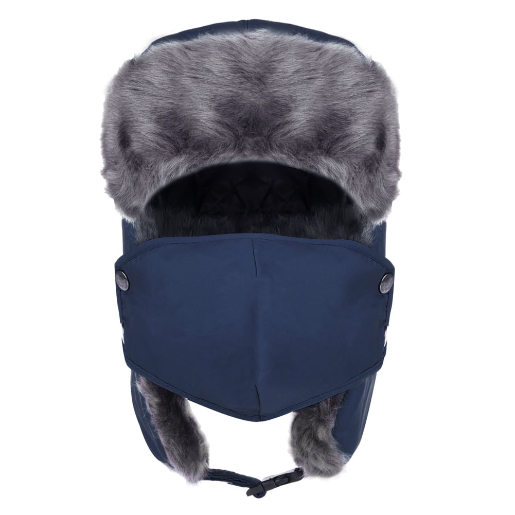 Buy Winter Trapper Hat - Russian Style Ushanka, Trooper, Faux Fur Headwear  for Men and Women - Ear Flaps, Chin Strap, Windproof Ski Mask - Covers Full  Face - Hunting, Snowboarding Accessories