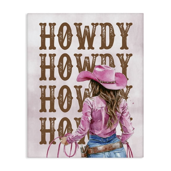 Stupell Industries Rustic Lodge Pink & Brown Howdy Cowgirl Canvas Art, 16 x 20, by Lettered and Lined