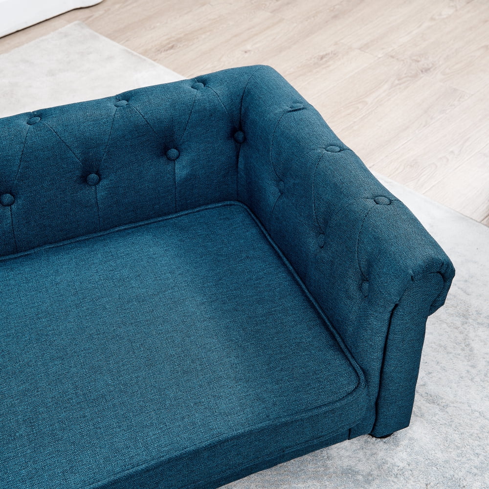 Hassch Pet Couch Bed, Contemporary Linen Fabric Elevated Dog Sofa for Medium/Large Dogs, 250lbs Loading Pet Lounging Bed, 40"L x 23"W x 14"H, Blue
