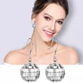 thumbnail image 2 of Shiny Disco Ball Dangle Earring Jewelry Retro Round Drop Silver Earring/ I7D0, 2 of 9