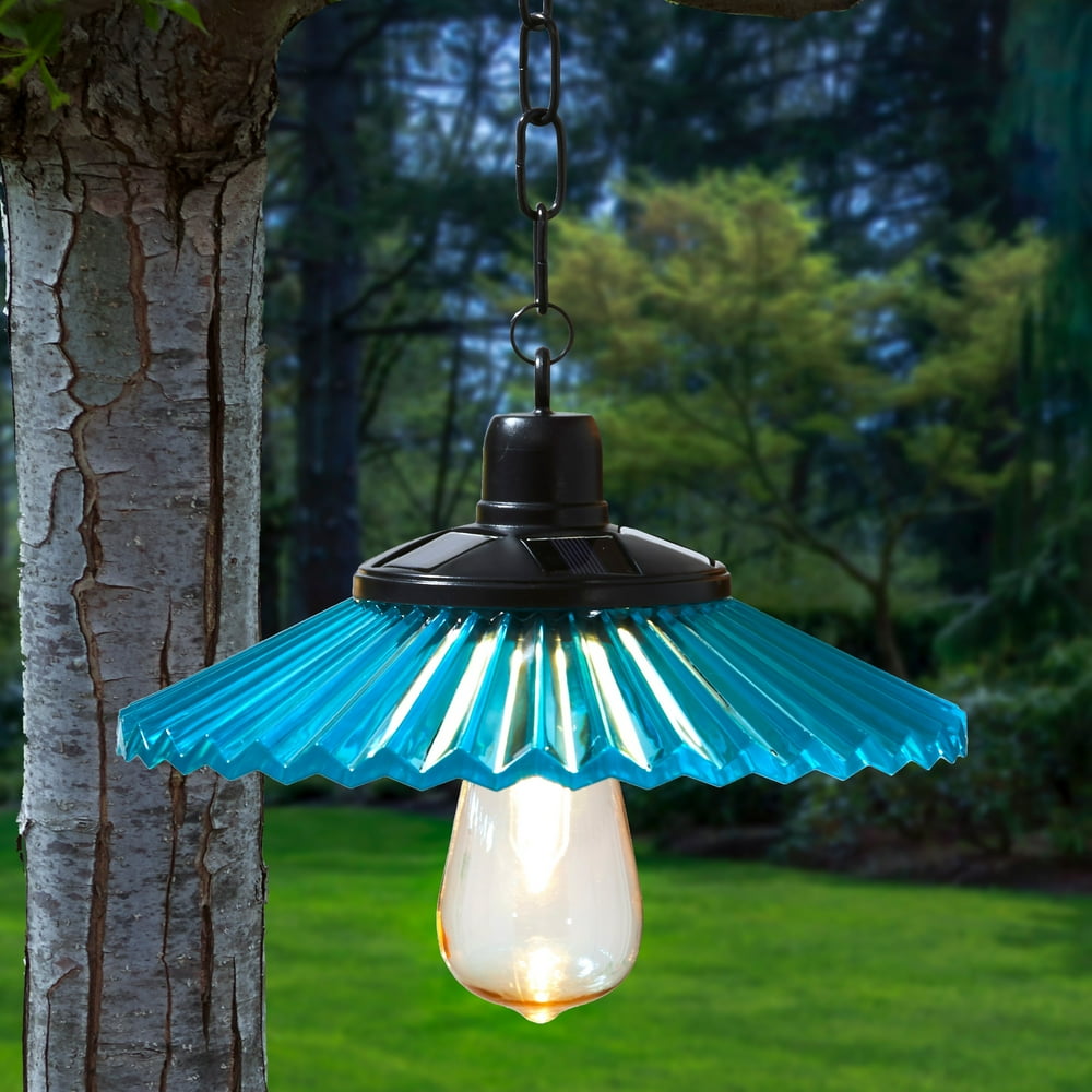Acrylic Solar Power Hanging Lantern - Outdoor Light Accent - Blue
