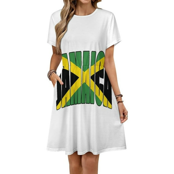 Unisex Retro Jamaica Flag Dress Fashion Beach Short Sleeve Dresses Female Party Printed Sundress