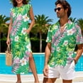 thumbnail image 4 of Jeiento Tropical Floral Matching Vacation Outfits for Couples Men's Button Down Shirt Summer Beach Shirts Womens Short Sleeve Elegant Dress with Pockets Husband and Wife Clothing, Green, 4 of 6