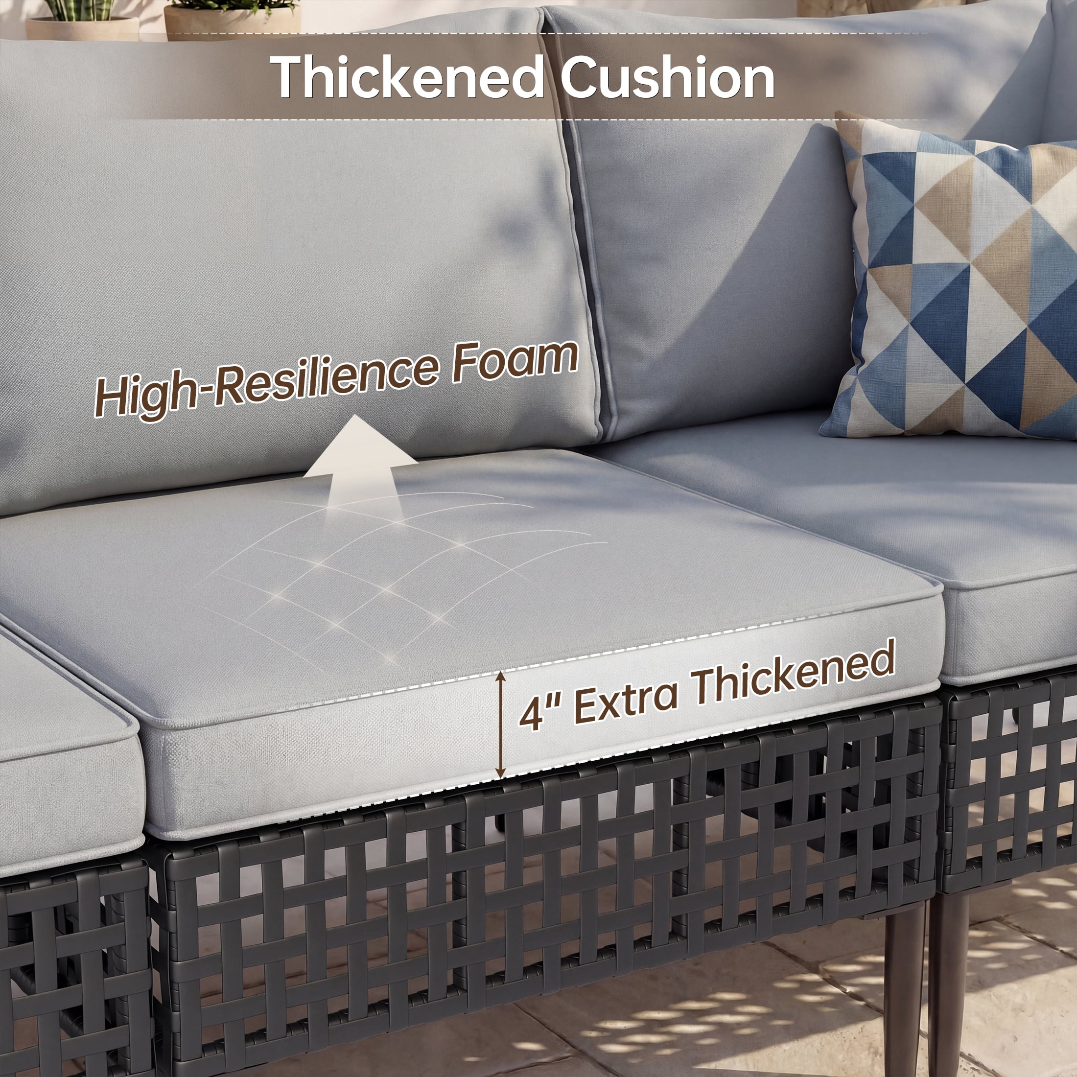 UDPATIO 7 Piece Wicker Patio Furniture Set, Outdoor Conversation Set， Sectional Sofa with Glass Coffee Table， Outdoor Sofa for Porch, Backyard, Black&Gray