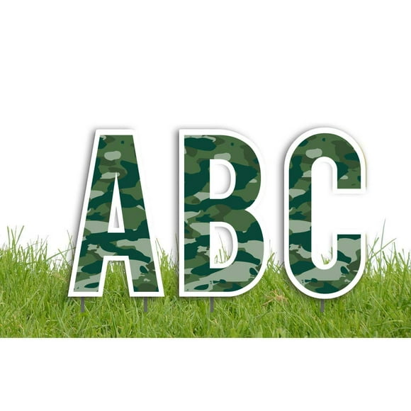 VictoryStore Yard Letters: Cut-Out Alphabet Yard Decoration 18 inch High Stakes Included (Green Camouflage 13443)