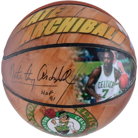 Autographed Basketball Photos - Nate Archibald Boston Celtics Autographed Photo Size 4 Basketball with Multiple Inscriptions - Fanatics Authentic Certified